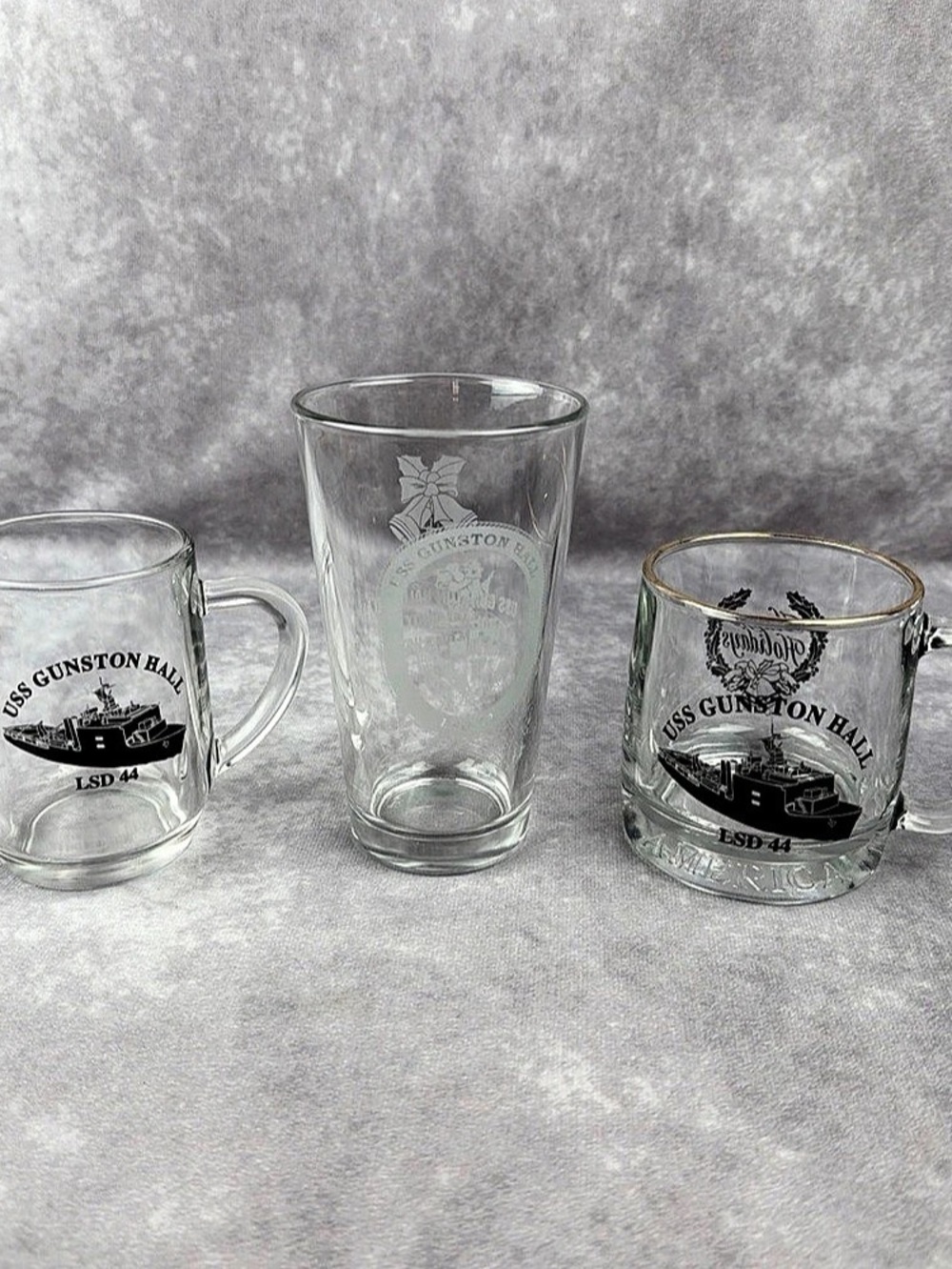 USS Gunston Hall LSD 44 Navy Glassware Lot of 3 Mugs Pilsner Happy Holidays